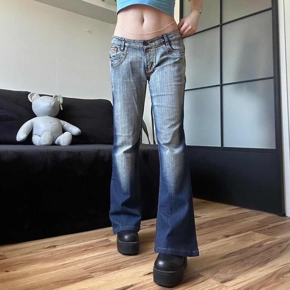 Angel y2k Low Waist Faded Slight Flare Slim Jeans